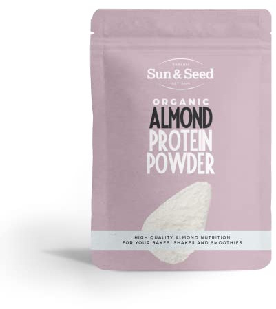 Organic Almond Protein Powder 300g by Sun & Seed – Cold-Pressed & Stone-Ground – High Protein, High Fibre, Low Fat – Vitamin E & Mineral Rich – Vegan, Gluten-Free, EU Grown – for Shakes & Baking