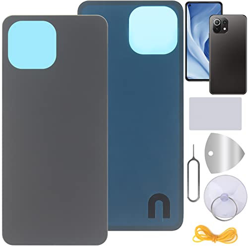 YHX-OU 6.47'' Akkudeckel für Xiaomi Mi 11 Lite 4G Mi 11 Lite 5G Mi 11 Lite 5G NE Rückseite Glas Backcover Back Glas Ersatz Reparatur Rückseite Set + Werkzeug (Schwarz)