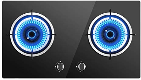 Gas cooktop 28 Inch Gas Hob Stovetop/2 Burners LPG/NG Dual Fuel 2 Sealed Burners Kitchen Slope Edge Tempered Glass Built-in Gas Hob (Liquefied gas)