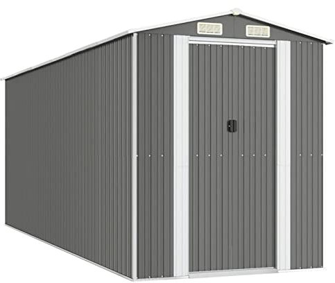 Keketa Gartenhaus Gerätehaus Garten Gartenhaus aus Blech Gartenhaus Schuppen Gartengeräte Gartengeräte Hellgrau 192x523x223cm Stahl verzinkt