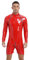FEESHOW Herren Wetlook Body Leder Latex Overall Kurzer Langarm Lack Leder Männerbody Ouvert mit 3-Reisverschluss M-4XL Rot_F 3XL