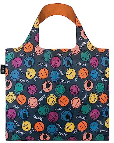 LOQI Einkaufstasche Smiley - Jungen und Mädchen Recycled 50 x 42/69 cm, blau
