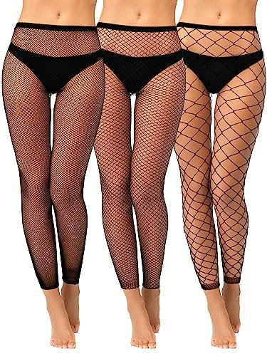 Jadive 3 Stück Damen Netzstrumpfhosen Schwarz Strumpfhose mit Hoher Taille Fußlose Gotisch Netzstrümpfe (Klassischer Stil)