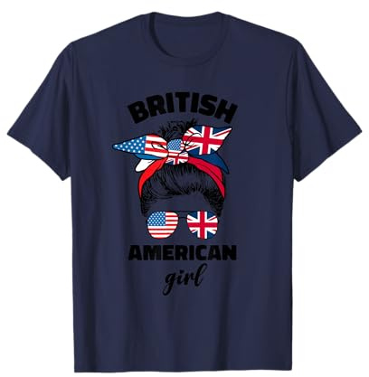 Half American British America Great Britain Uk Usa Flag Girl T-Shirt
