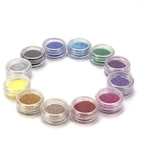 MIZAZBOX 12 Mix Color Nail Art Acrylic Glitter Powder Dust Tips Decoration Tool, Cosmetic Glitter Powder for Nail Art, Face, Body, Eye, Hair, Lips, Card Making, Crafting