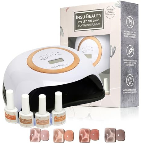 Insu Beauty LED UV Nail Lamp Gel Curing Dryer Machine Kit Nail Polish Curer Gift Giftset Beauty Quick Drying Wide 42-LED light 4 Nailpolish Set Sensor Digital display Quick Timer Gifts for Women