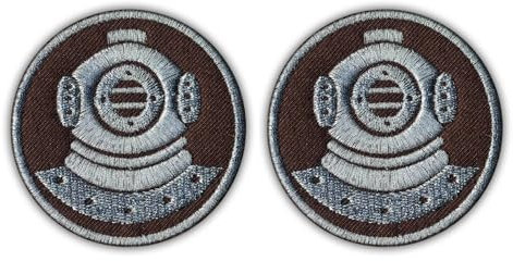 Set mit zwei – Taucher (braun-silber) – schwarzes VeIcro/Klettverschluss-Rückseite – bestickter Aufnäher/Abzeichen/Emblem