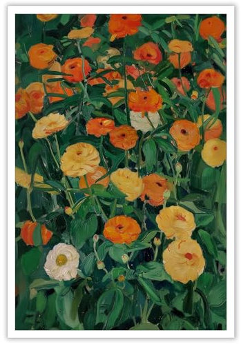 NONPAI Kunstdruck auf Leinwand, Vintage-Ringelblumen, bunte Blumen, Kunstposter, antiker Botanischer Druck, Gemälde, abstrakte Romantik, Wildblumen, Wanddekoration für Wohnzimmer, Schlafzimmer,