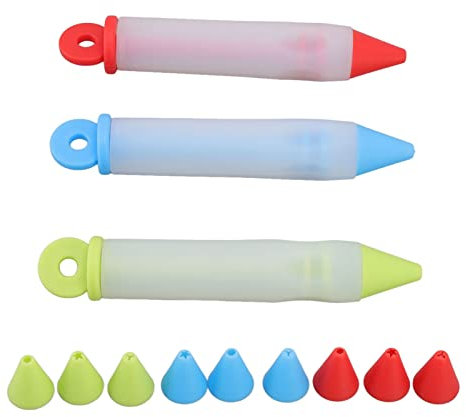 Food Writing Pen, DIY Cake Icing Pen Set, Silicone Food Writing Pen, 3 Set Cake Decorating Pen Tool Kit Food Grade Silicone Detachable DIY Cake Icing Pen with 12 Patterns for Food Writing