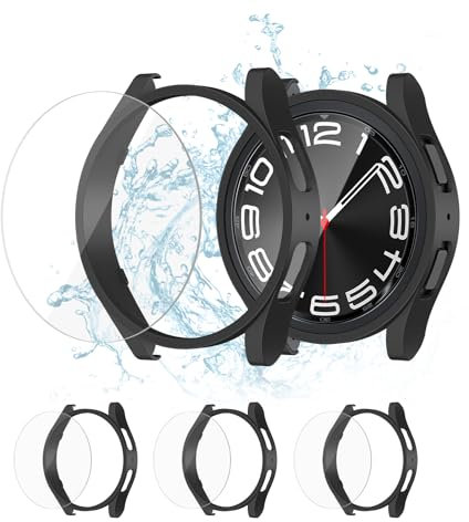 Vancle Samsung Galaxy Watch 6 Classic 47mm 43mm Schutzhülle und Displayschutz [3+3] Stück - HD Gehärtete Schutzfolie und Flexible PC Hülle Kombi-Set für Samsung Galaxy Watch6 Classic 43mm 47mm Zubehör