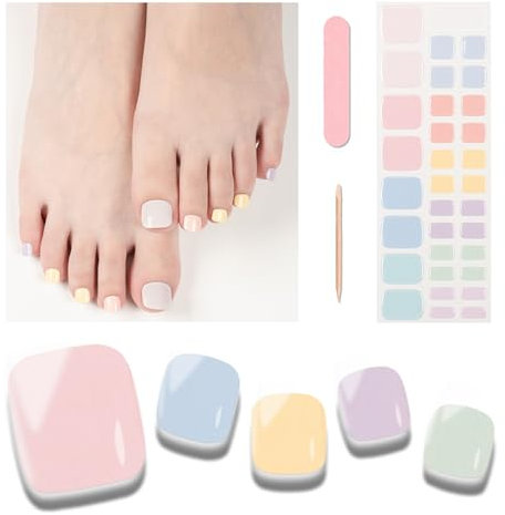 32 Strisce di Gel Semi-Indurito per Unghie, Smalto Autoadesivo, Adesivo in Gel, Qualità Salone, con Lima e Bastone (Macarons)