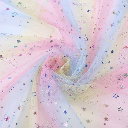 champracer 2pcs Regenbogen Tulle Tüll DIY Organza Stoffe zum Nähen Meterware Tüllstoff Meterware Deko-Stoff für Vorhang Gardine Hochzeit Party von Hand Bogen Kopfschmuck Dekorieren Kleid (Rosa)