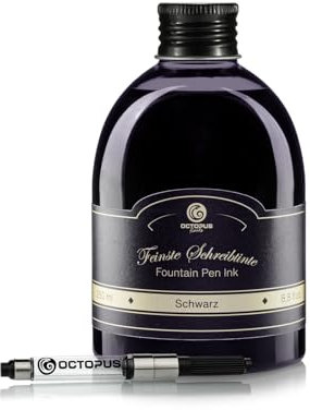 Octopus Fluids - Tinta para pluma estilográfica en vaso de tinta, incluye convertidor, tinta para pluma estilográfica, tinta negra de 30 ml con convertidor de tinta