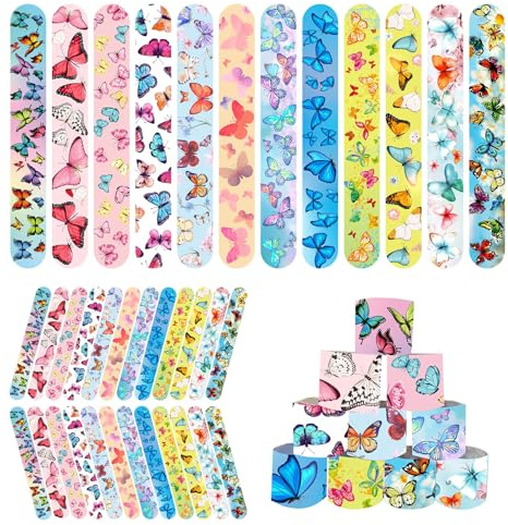 Mienocol 24 PCS Butterfly Slap Bracelets Wristband Slap Bands,Butterfly Party Snap Band Bracelets for Girls Theme Party Bag Filler,Birthday Party Favors Classroom Prizes Gifts
