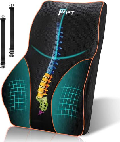POOTACK Ergonomisches RückenKissen aus Memory Foam, lendenwirbelkissen für Bürostuhl, Gaming-Stuhl, Auto, Rückenstütze für Schreibtischstuhl Lendenkissen mit Doppelte Verstellbare Riemen, Schwarz
