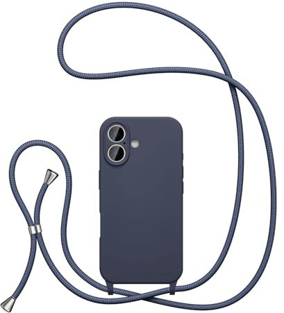UEEBAI Lanyard Case for iPhone 16 6.1, Crossbody Liquid Phone Cover Necklace Cord Strap Soft Shockproof Protective Case - Dark Blue