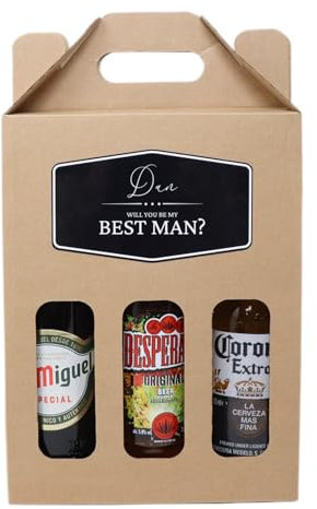 Personalised Kraft Beer Box Carrier & 3 Bottles of Beer Gift Set For Men, Dad, Son & Grandad For Christmas, Birthday & Father's Day 4.8% vol (Mixed Lager Beer 5% vol)
