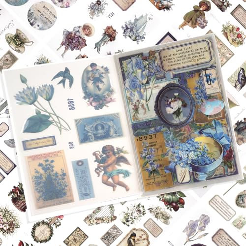 Scrapbooking Sticker, 168 Stück/20 Blatt Scrapbook Stickers, PET Scrapbooking Aufkleber, Vintage Scrapbook Zubehör für Journaling Bullet Kalender Notizbuch Fotoalbum DIY Dekoration (Grüne Serie)
