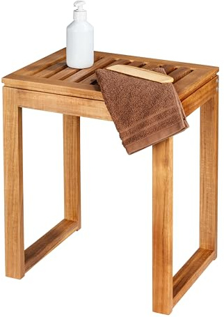 WENKO Hocker Mod. Fondi quadratischer Badhocker aus massivem Akazienholz FSC® Zertifiziert 60 x 39 x 30 cm Braun