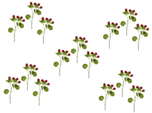 VOSAREA 5 Sätze 5 Sets Künstliche Lorbeer Deko Obstmodelle Beerenstiel Pflanze Künstliche Beeren Künstliche Grüne Stängel Gefälschte Beeren Stechpalmen 3 Stück * 5