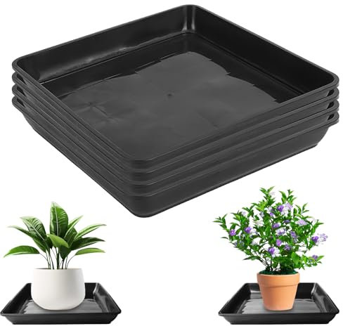 WANDGU 4 Stück Blumentopf Untersetzer: 30 x 30 cm Eckig Kunststoff Pflanzkasten, Verdickte quadratische Kunststoffpalette für Outdoor Indoor Pflanzen, Schwarz