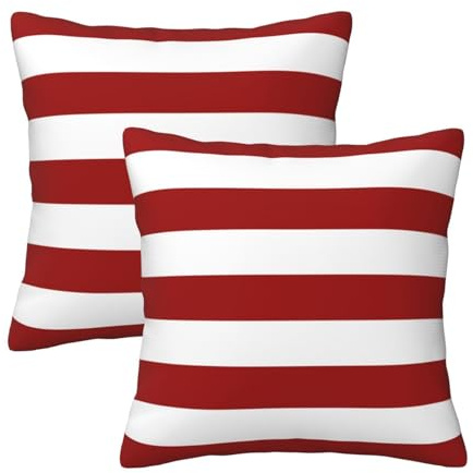 Lcokin Kissenbezug mit roten und weißen Streifen, 40,6 x 40,6 cm, 2er-Set, weiche Kissenbezüge, Heimdekoration für Couch, Sofa, Wohnzimmer, Schlafzimmer