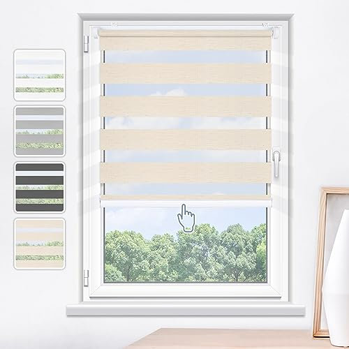 Day and Night Doppeltuch-Rollo, ohne Bohren, Tag und Nacht, inkl. Montagezubehör für Fenster oder Tür, 45 x 120 cm, Weiß