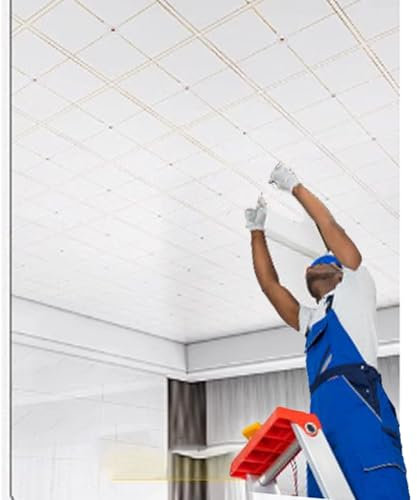 HSIRYAOHD Lot de 40 dalles de plafond imperméables à coller - 30 x 60 cm - Panneaux de plafond en plastique PVC pour salle de bain/cuisine/sous-sol - Légers