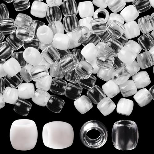 SUNNYCLUE 1 Box 120Pcs White Braid Beads Dreadlock Braid Beads Plastic Clear Transparent Hair Decoration 5mm Large Hole Loc Loose Spaces for Hair Clip Accessories Jewellery Making DIY Crafts Adults