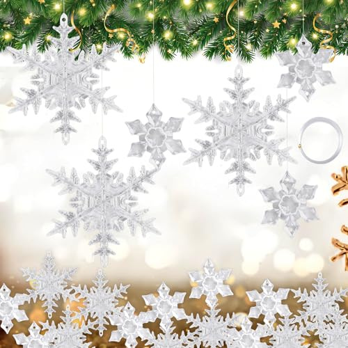 25 Stück Schneeflocken Deko, Acryl Schneeflocken Anhänger, 2 Größen | Weihnachtsbaumschmuck für Weihnachten Party Hochzeit Dekoration, 43mm & 83mm