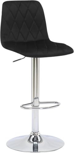 Verona Velvet Kitchen Bar Stools, Single, Height Adjustable Gas Lift Stool With Backrest, Breakfast Bar Stool - Black