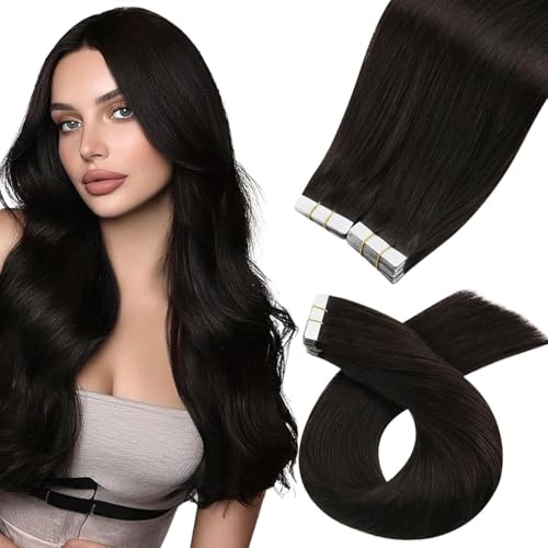 Moresoo Tape In Extensions Echthaar Invisible Haarset 50cm 50g 20 Stück | Glattes Echthaar, dunkle Brauntöne, zusätzliche Länge für Flechtfrisuren, natürliche Bewegung, für Hochzeiten und Feiern