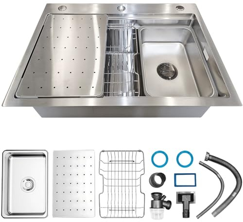Große einzelne Schüssel Küchenspülebecken, Edelstahl Workstation Spülebecken, mit Schneidbrett, Ablaufkorb, Ablaufrohr, Silber Küche Bar Spülebecken, Drop In Haushalt Küchenspüle(85x50x21cm)