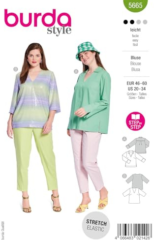 burda style Papier-Schnittmuster Damen Schlupfblusen #5665 Gr. 46-60 Nählevel: leicht