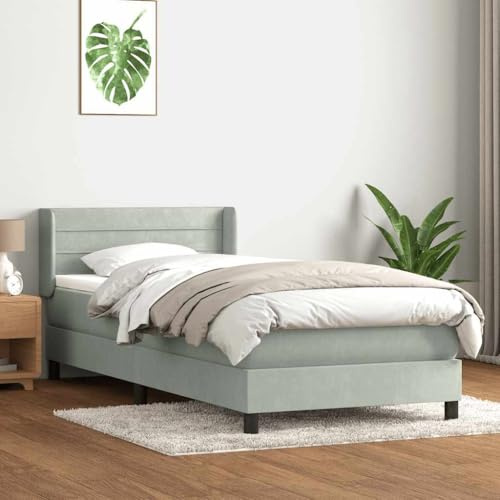 JHQHSM Boxspringbett mit Matratze 90x210 cm Hellgrau Samt Taschenfederkern Kopfteil Lattenrost Auflage Schlafkomfort