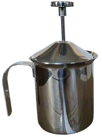 Manual Frother - Stainless Steel Large Capacity Foam Maker | Milk Frothing Pitcher with Hand Pump Aeration System for Hot Chocolate Latte Espresso Category Beverage Tool for Cream Breakfast Kitchen