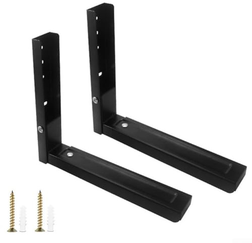 Lot de 2 supports muraux pour four à micro-ondes en acier inoxydable avec bras extensibles pliables pour un rangement sûr et peu encombrant de la cuisine (noir)