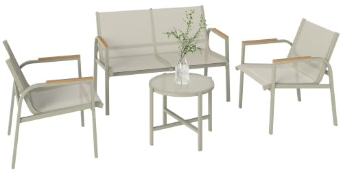 Outsunny Gartenmöbel Set Wetterfest, Balkonmöbel für 4, 2er-Sofa Grün | Metall Sitzgruppe, 2 Sessel, Beistelltisch, Terrassenmöbel, für Garten Balkon