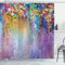 ABAKUHAUS Blumen Duschvorhang, Blühende Blumen, Stoffliches Gewebe Badezimmerdekorationsset mit Haken, 175 x 200 cm, Violett Mehrfarbig