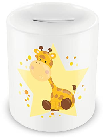 Samunshi® Kinder Spardose mit dem Motiv Giraffe Tier - Jungen und Mädchen Sparschwein Sparbüchse weiß