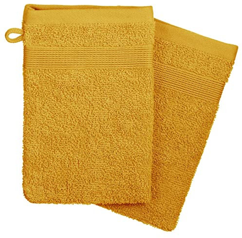 Lot de 2 Gants de Toilette - Coton 450 GR/m² - Jaune Moutarde 15x21 cm - Atmosphera créateur d'intérieur