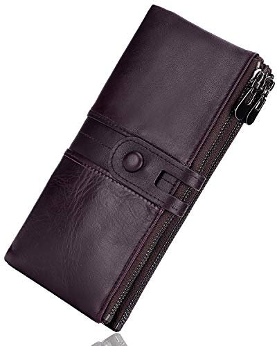 ROULENS Vintage Geldbörse Damen Leder Gross, RFID Schutz Damen Portemonnaie Groß Viele Fächer, Geldbeutel Damen Gross mit 13 Kartenfächer mit Handyfach, Kaffee, L