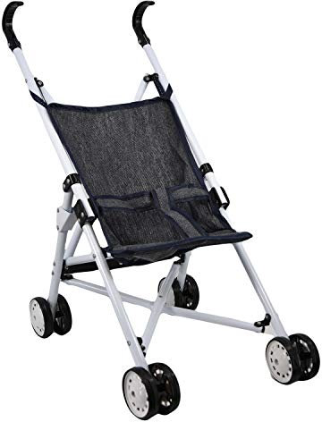 The Magic Toy Shop Dark Blue & Black Dolls Stroller – Foldable Buggy with Safety Belt – Portable Pushchair for Baby Dolls up to 20” – Role Play Toys for Boys & Girls Aged 3 Years and Above