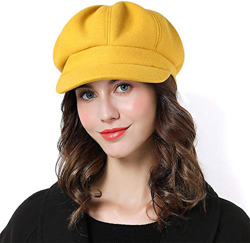 Sumolux Damen Baskenmütze Newsboy Mütze Französische Wolle Kappe Klassische Herbst Frühling Winter Hüte, gelb, Einheitsgröße