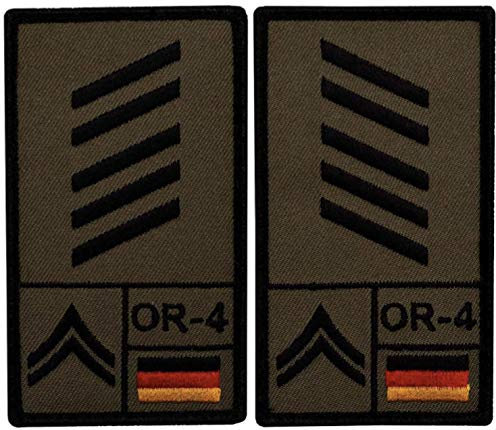 Café Viereck ® Oberstabsgefreiter Bundeswehr Heer – Rank Patch mit Dienstgrad – Gestickt mit Klett - 9,8 cm x 5,6 cm – 2 Stück – Oliv – Linke und Rechte Seite