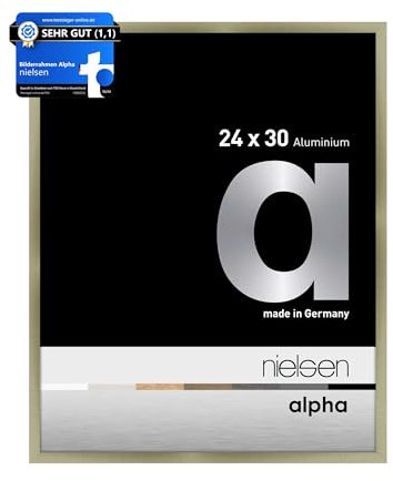 nielsen Bilderrahmen, 24 x 30 cm, Aluminium, Edelstahl matt, Rahmen zum Aufhängen im Hoch- & Querformat, Echtglas, Alpha