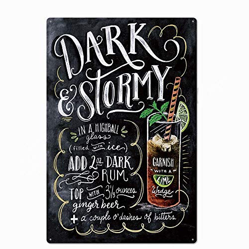 Original Vintage Design Dark Stormy Cocktail Rezept Blechschilder Wandkunst, dickes Weißblech Druck Poster Wanddekoration Bar/Küche (Dark Stormy, 20 x 30 cm)