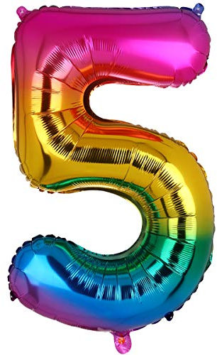 100CM Riesen Regenbogen Zahl 5 Folien Luftballons Number Mylar Helium Zahlenballon Hochzeit Geschenk-Deko Einhorn Geburtstag Party Dekoration für Mädchen Junge