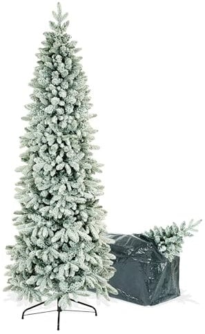 BOP Albero Di Natale Slim Innevato Eolo 210 Cm, Fogliame In PE Real Touch e PVC, Borsa Omaggio, Apertura Automatica A Ombrello, Molto Folto E Realistico, Design Salvaspazio Alto e Stretto Alla Base