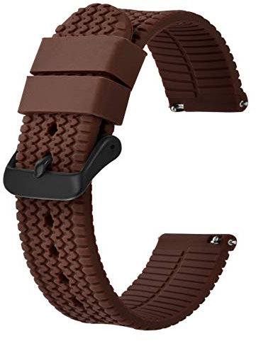 BISONSTRAP Bracelet de Montre en Silicone avec Dégagement Rapide, 22mm Bande de Remplacement, Brun Chocolat/Boucle Noire